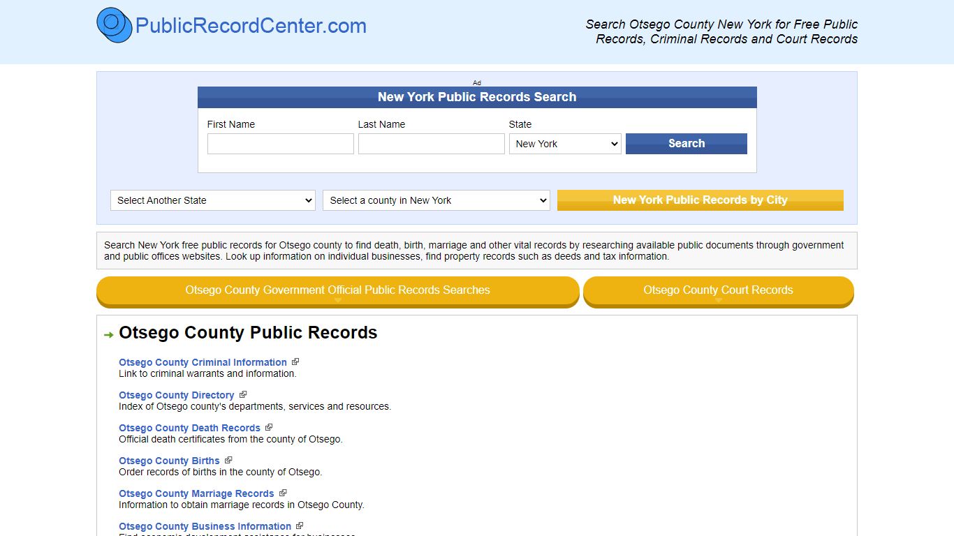 Otsego County New York Free Public Records - Court Records ...